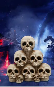 Realistic resin skull stack lantern with aged texture for Halloween party decor