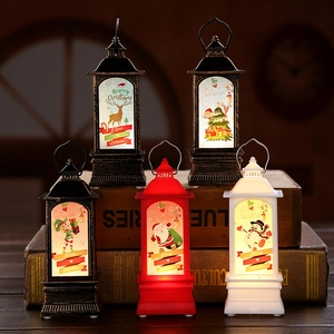 Linterna LED de Navidad Estilo Vintage Patrón de Papá Noel Muñeco de Nieve Reno Alimentada por Batería Portátil Decoración Hogar Luz Nocturna