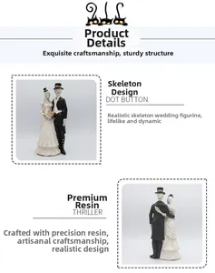 Close-up detail of resin skeleton wedding couple figurines showing front and back design