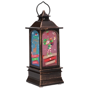 Farol de Navidad vintage de bronce con vela LED, diseño de reno y asa de metal