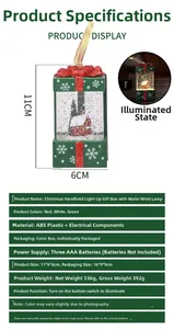 Detailed view of LED Christmas lantern with gift box design and technical dimensions