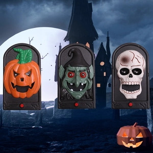 Timbre Espeluznante de Halloween Con Ojos LED Brillantes Y Efectos de Sonido Terroríficos Calabaza Calavera Bruja de Plástico Utilería de Broma