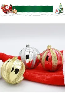 Close-up of 8cm spiral Christmas balls in gold, silver, and red with glitter finish