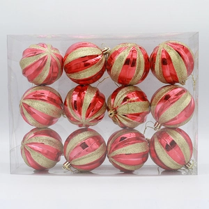 12-piece 8cm red and gold spiral Christmas ball ornaments set with glitter finish