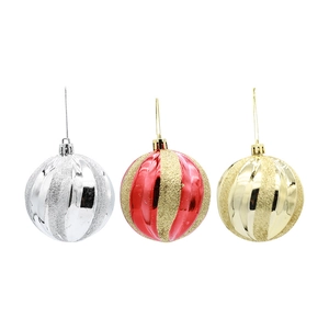 Set of three 8cm spiral Christmas ornaments in silver, gold, and red striped finishes