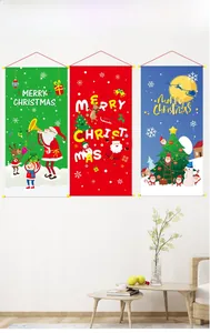 Detail view of a three-piece Christmas banner set featuring Santa and Reindeer designs