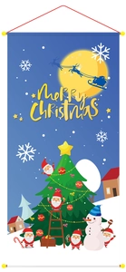 Vertical Christmas scroll banner featuring cartoon Santa Claus and Merry Christmas text