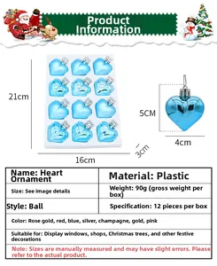 Detail view of heart-shaped Christmas ornaments with size specifications and dimensions