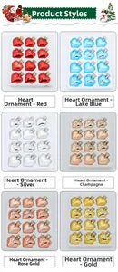 Six colors of heart-shaped Christmas ornaments in glossy and matte plated finishes