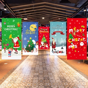 5-piece Merry Christmas hanging banners featuring Santa, elk, and snowman for party decor