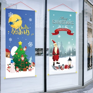 Christmas hanging banners with Santa Claus and reindeer theme for festive window decoration