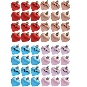 Heart-shaped Christmas tree ornaments in matte and glossy finishes, multi-color 48pcs set