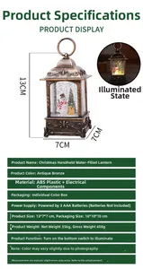 Details van de bronzen kerstlantaarn met LED-verlichting en water-glitter effect