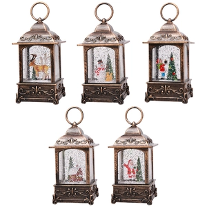Retro Christmas water lanterns with Santa, reindeer and snowman scenes, set of 5 pieces