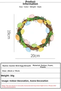 Close-up of a 20x19cm Easter egg wreath with colorful foam eggs on a natural vine base