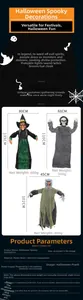 Detailed size and weight chart for large animated Halloween hanging decorations