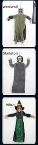 Three-piece Halloween hanging set featuring a werewolf, hooded skeleton, and pointed hat witch