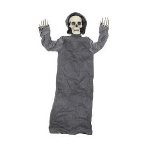 Hanging Halloween skeleton ghost decoration with hooded robe and sound activated feature
