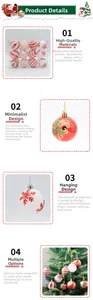 Detailed view of red and white painted Christmas ornaments with glitter snowflake patterns