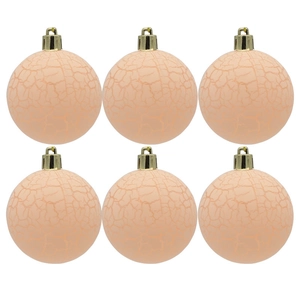 Set di 6 palline di Natale rosa con trama a crepe e ganci dorati per decorazioni