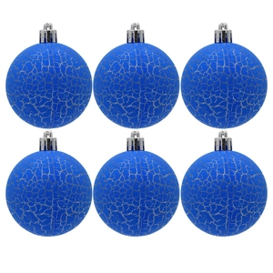 Dettaglio di 6 palline di Natale blu con finitura craquelé argento e cappucci