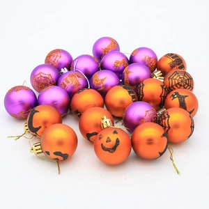 Σετ 12 διακοσμητικές μπάλες Halloween σε μοβ και πορτοκαλί με σχέδια ιστού και κολοκύθας