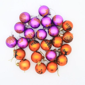 Σετ διακοσμητικές μπάλες Halloween 4cm μωβ και πορτοκαλί με σχέδια ιστού αράχνης και κολοκύθας