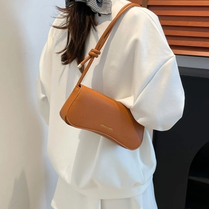 Women's Fashion PU Leather Underarm Bag Litchi Grain Curved Bottom Shoulder Bag With Knot Strap Detail Casual Handbag