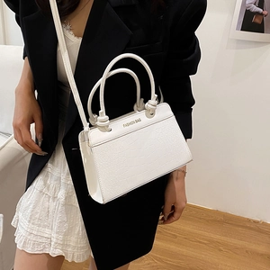 White crocodile pattern tote bag with knotted handles and detachable strap for women