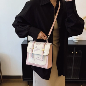 Schicke rosa-beige Umhängetasche mit Cartoon-Druck und Metallschließe für Damen