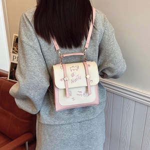 Rosa-beige zweifarbiger Rucksack mit Kronenmuster und Tragegriff für Damen
