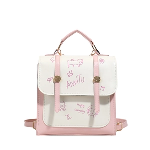 Minimalistischer rosa-weißer Cartoon-Mini-Rucksack und Handtasche mit Print-Design