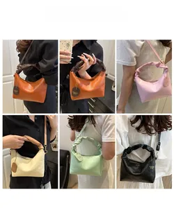 Detailed views of pleated vertical striped handbags in multiple trendy colors for women