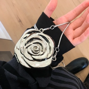 Rose Flower Shaped Acrylic Metallic Evening Box Bag With Snake Chain Mini Party Handbag Fashionable
