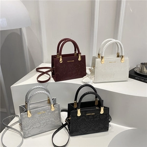 Damen Mode Schlangenmuster Kleine Quadratische Tasche PU Leder Schulter Umhängetasche Mit Geflochtenem Griff Stilvolle Handtasche