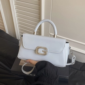 Women PU Leather Square Crossbody Bag G Metal Buckle Handbag Rhinestone Artificial Pearl Lace Bow Top Handle Chic Shoulder Bag