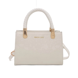Elegant cream white snake-textured leather handbag with woven handle and gold hardware