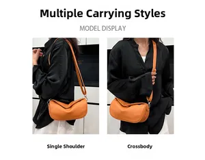 Orange lychee leather hobo bag showing adjustable shoulder and crossbody wear styles