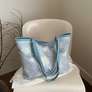 Women's New Chinese Style Floral Tote Bag Large Capacity PU Leather Shoulder Bag Vintage Flower Pattern Handbag For Daily