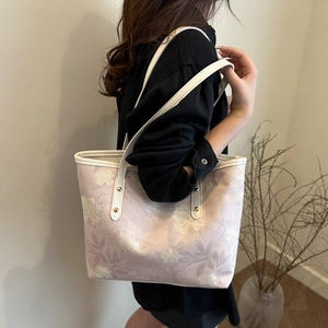 Lavender floral tote bag with white handles and elegant botanical patterns for women