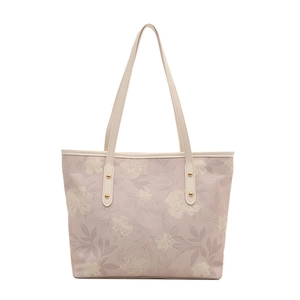 Sac fourre-tout beige de luxe pour femme avec motif floral et rivets dorés élégants