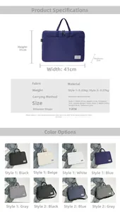 Size chart for large capacity student study bags and laptop totes with dimensions