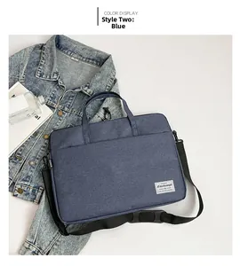 Close-up of blue large capacity student handbag with durable straps and brand label