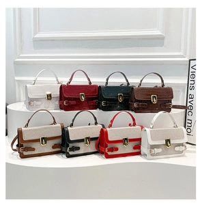 Collection of croc-pattern and canvas patchwork crossbody bags with gold metal locks