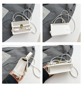 Detailed views of the retro patchwork crossbody bag with metal twist lock and dual handles