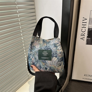 Vintage Floral Jacquard Tote Bag For Women Large Capacity Butterfly Pattern Canvas Handbag Casual Small Crossbody Shoulder Bag For Students Shopping