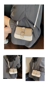 Detailed views of crossbody bag featuring gold H-buckle and textured woven flap design