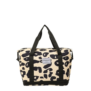 Leopard print waterproof canvas travel tote with large capacity and shoe compartment