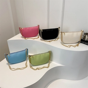 French crescent dumpling bags in five colors with lychee leather and gold chains