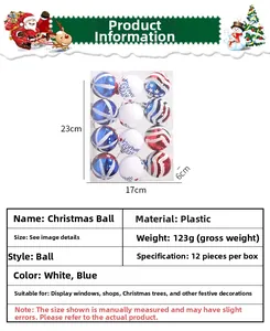 Détail de 12 boules de Noël en plastique à motif drapeau américain dans leur boîte